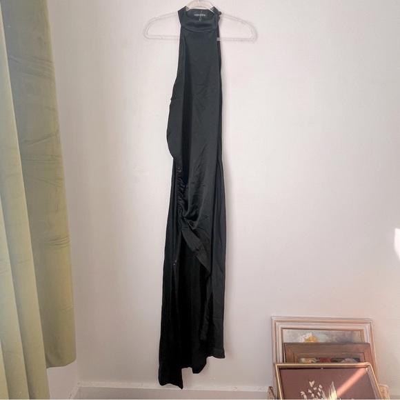 Retrofete Sab Black Satin Maxi Front Slit Bridesmaids Formal Gown Dress L NWT - Picture 6 of 9